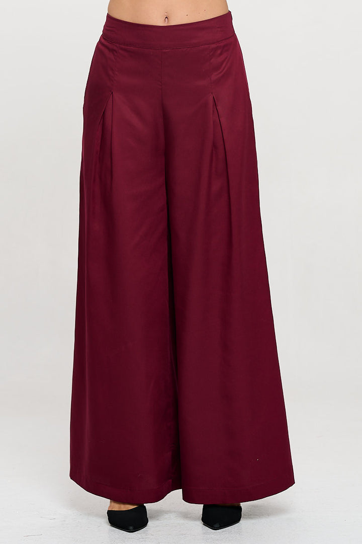 Tencel Solid Wide Leg Pants with Pockets-0