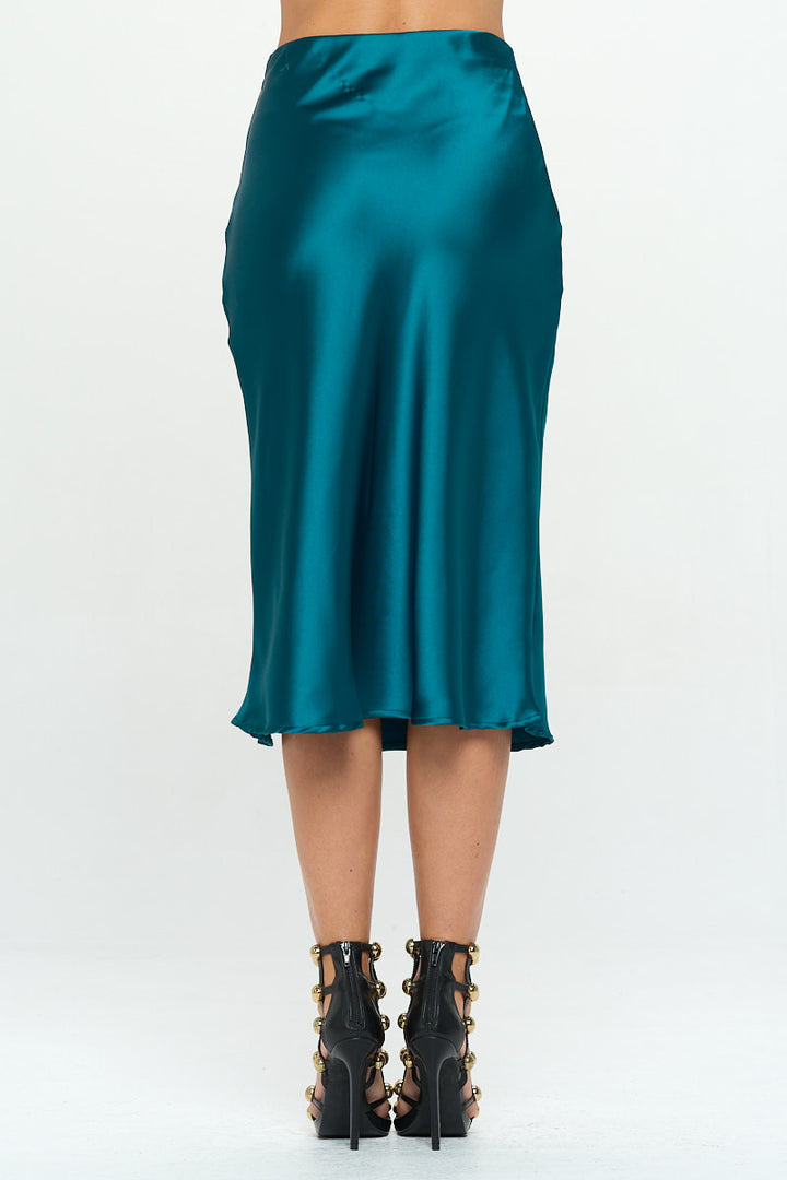 Solid Stretch Satin Midi Skirt with Slit-4