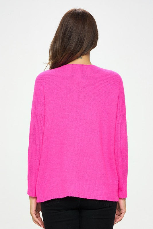 Fuschia Long Sleeve Knit Tunic Sweater-3