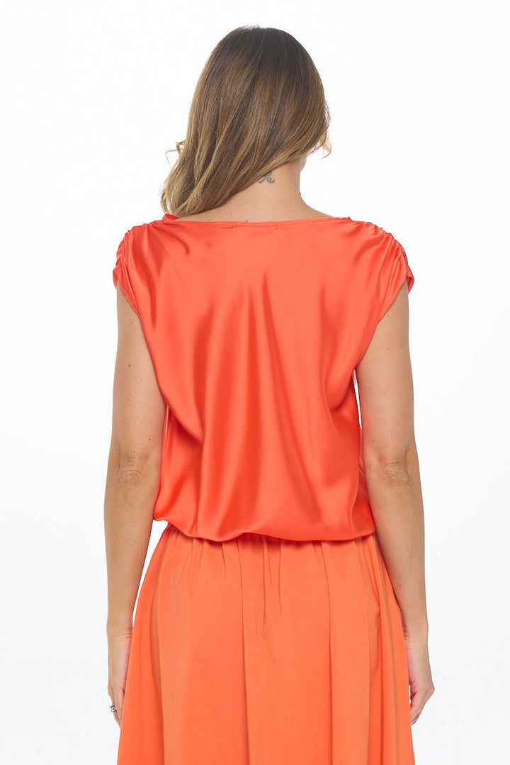 Solid Satin Round neck Short Sleeve Top-3