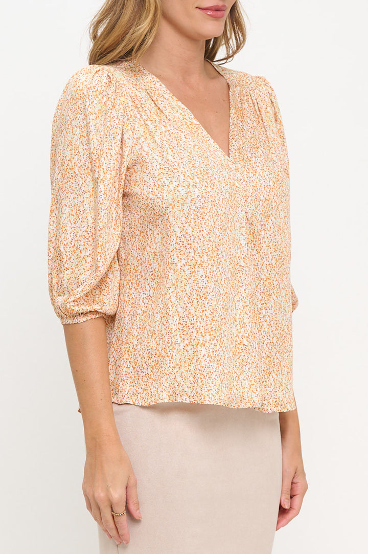 Polka Dot Print 3/4 Sleeve V neck Top-2