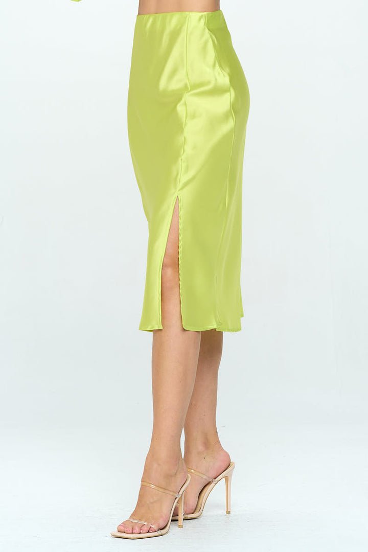 Solid Satin Midi Skirt with Slit-1