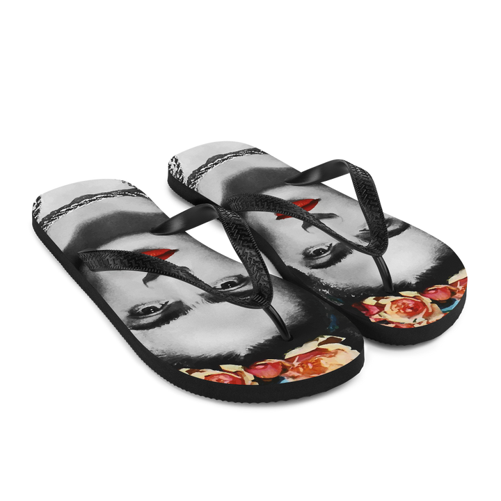 Frida Kahlo With Flowers Poster Artwork Flip-Flops-4