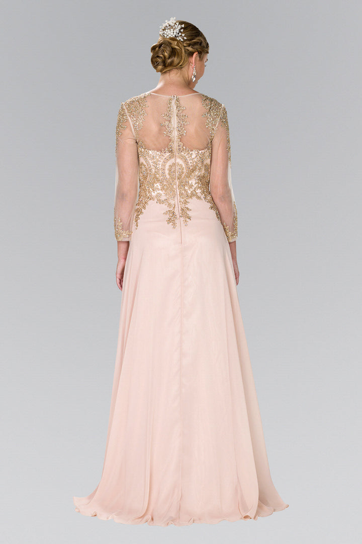 Lace Embellished Floor Length Dress with Sheer Sleeve-1