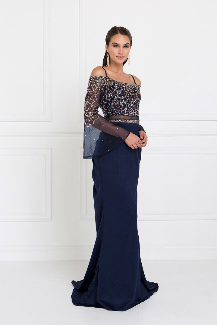Rome Jersey Mock Two-Piece Mermaid Long Dress with Bell Sleeves-0