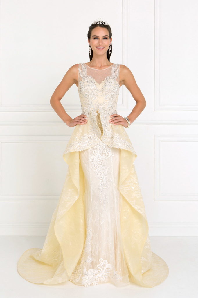 Lace Illusion Sweetheart A-Line Long Dress with Organza Overlay-0