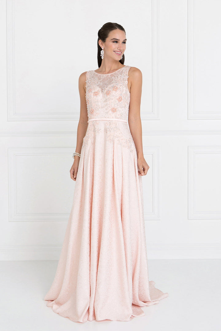 Jacquard Illusion Sweetheart A-Line Long Dress-0
