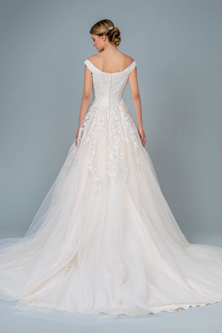 Embroidery Embellished Mesh A-Line Tail Long Wedding Dress GLGL1800-3
