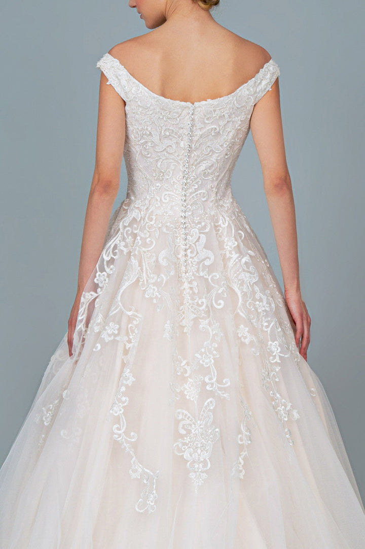 Embroidery Embellished Mesh A-Line Tail Long Wedding Dress GLGL1800-1