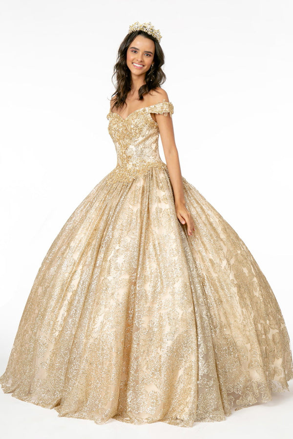 Sweetheart Neckline Cut-Away Shoulder Glitter Mesh Quinceanera Dress-0