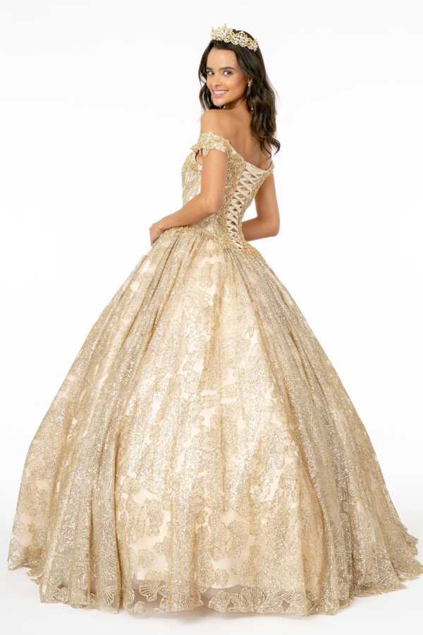 Sweetheart Neckline Cut-Away Shoulder Glitter Mesh Quinceanera Dress-1