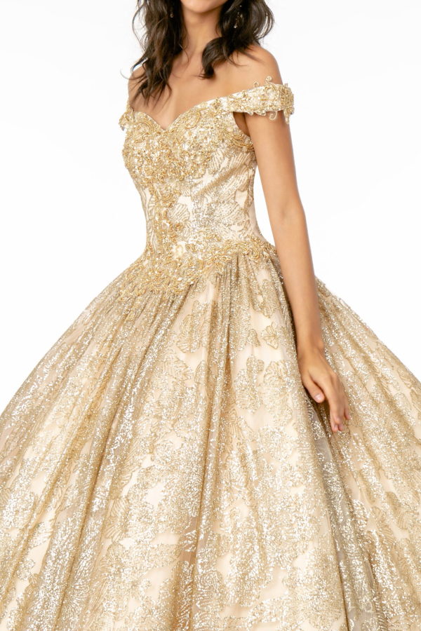 Sweetheart Neckline Cut-Away Shoulder Glitter Mesh Quinceanera Dress-2