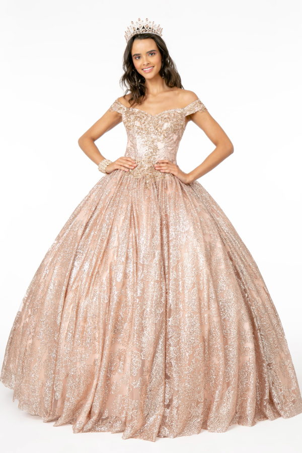 Sweetheart Neckline Cut-Away Shoulder Glitter Mesh Quinceanera Dress-4