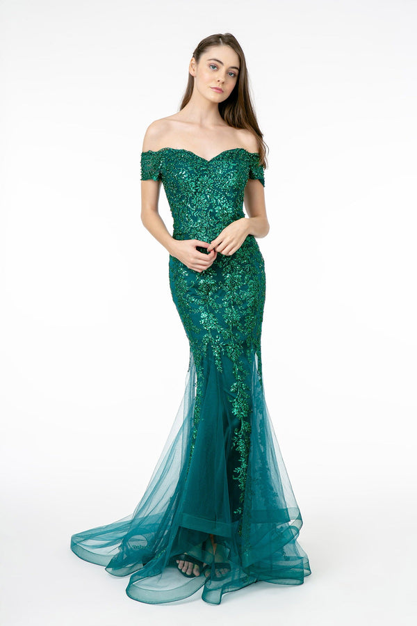 Sweetheart Neckline Glitter Mesh w/ Cut-Out Back Long Prom Dress GLGL1823-0