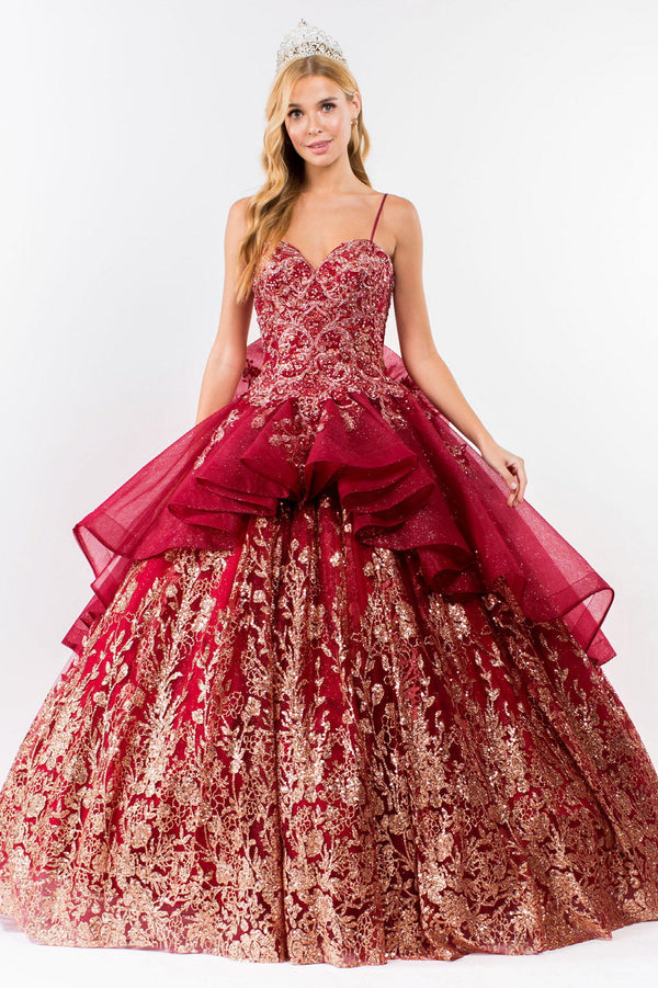 Sequin & Embroidery Embellished Bodice Glitter Mesh Quinceanera Dress-0