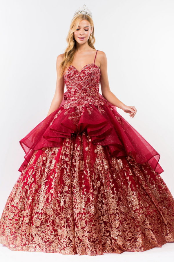 Sequin & Embroidery Embellished Bodice Glitter Mesh Quinceanera Dress-3