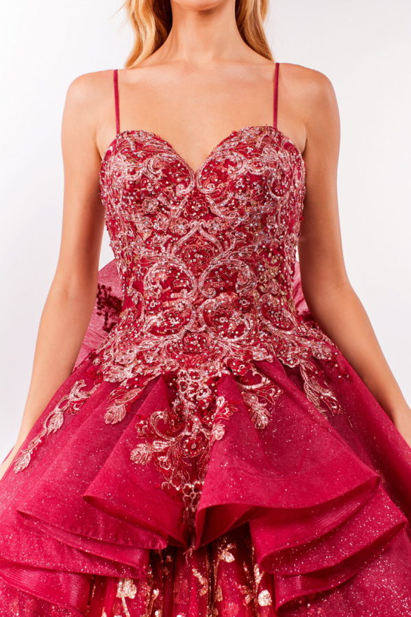 Sequin & Embroidery Embellished Bodice Glitter Mesh Quinceanera Dress-2