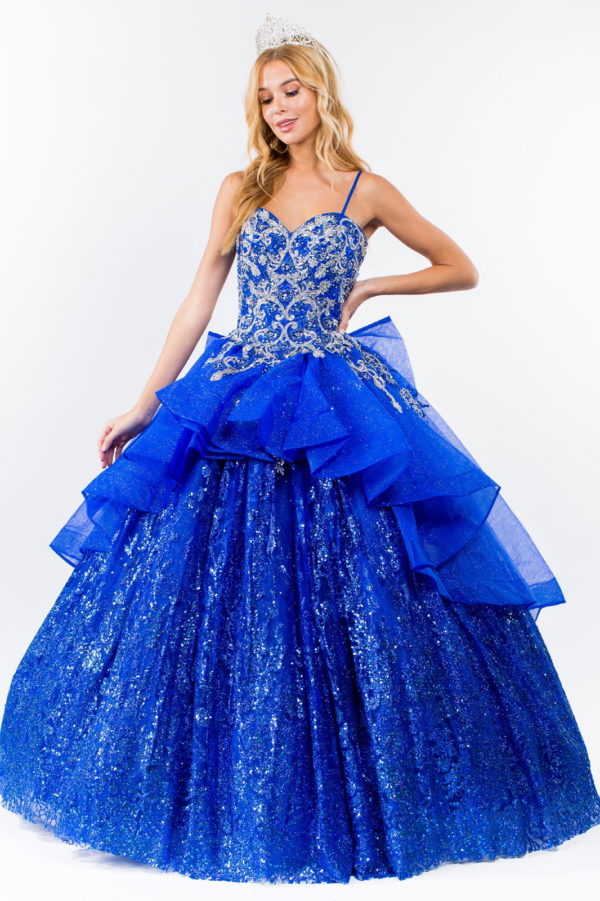 Sequin & Embroidery Embellished Bodice Glitter Mesh Quinceanera Dress-4