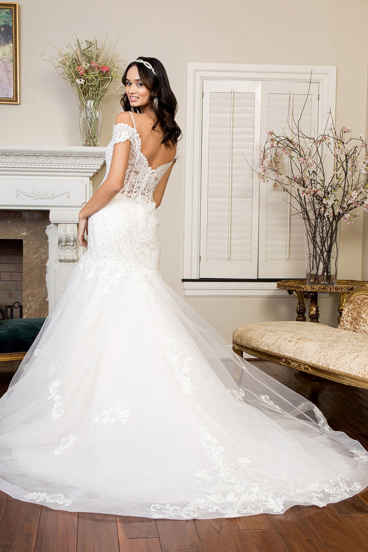 Sweethearted Embroidered Mesh Mermaid w/ Tail Long Wedding Dress GLGL1938-2