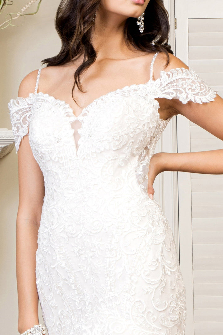 Sweethearted Embroidered Mesh Mermaid w/ Tail Long Wedding Dress GLGL1938-3