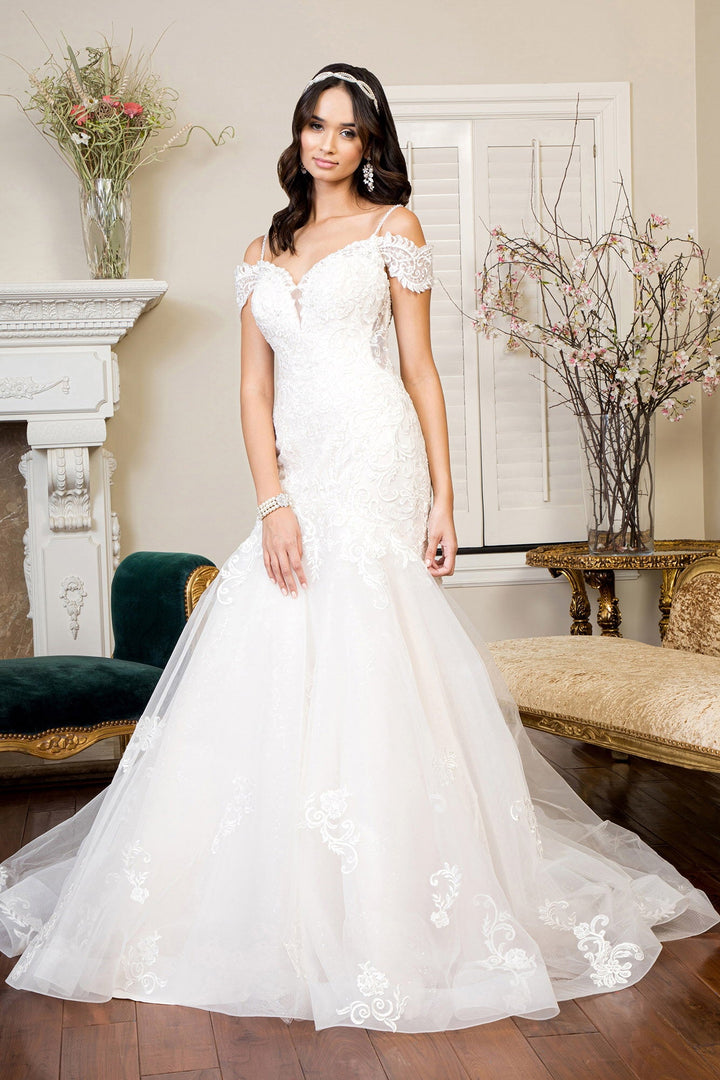 Sweethearted Embroidered Mesh Mermaid w/ Tail Long Wedding Dress GLGL1938-1