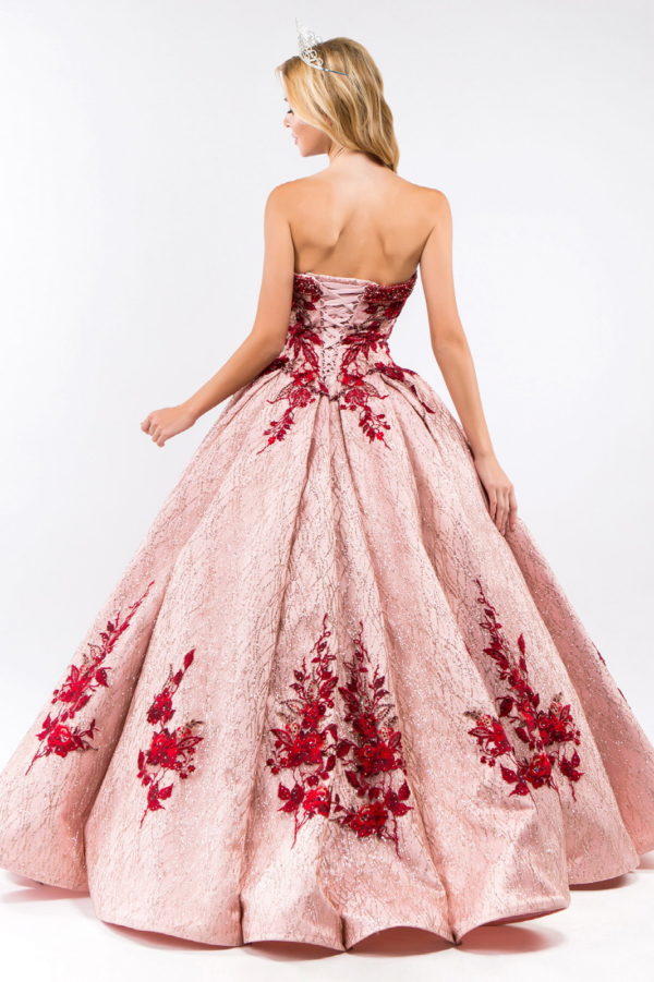 Beads Embellished Neckline Full Glitter Mesh Quinceanera Dress-1