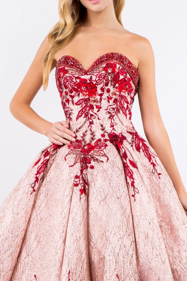 Beads Embellished Neckline Full Glitter Mesh Quinceanera Dress-3