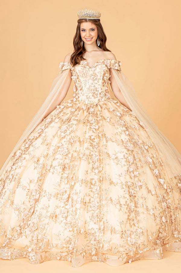 Cut-Away Shoulder Sweetheart Glitter Mesh Quinceanera Dress-0