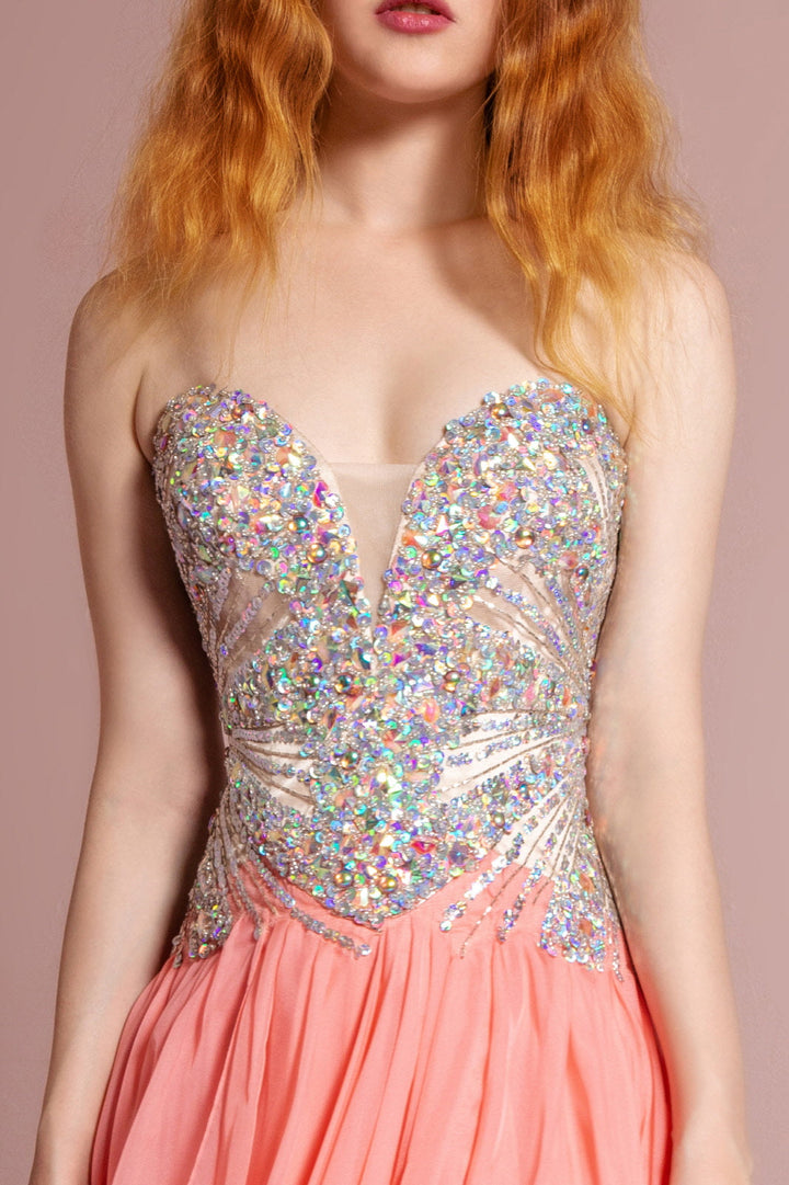Strapless Sweetheart Chiffon with Sequin Embellished Bodice Long Prom Dress GLGL2092-1