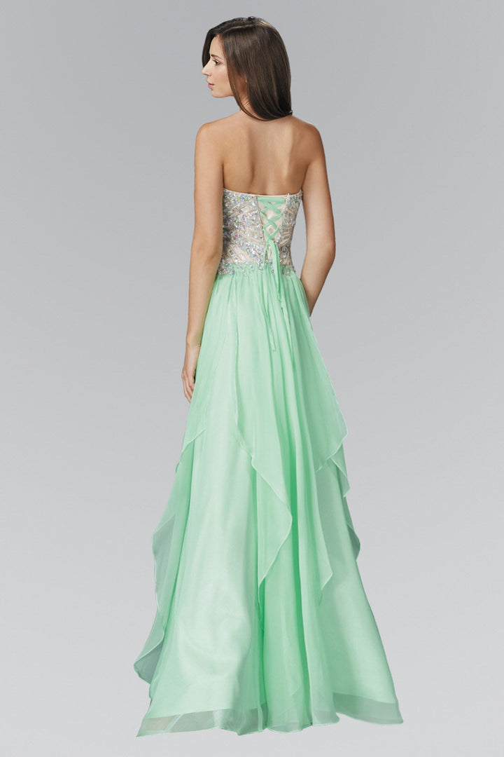 Strapless Sweetheart Chiffon with Sequin Embellished Bodice Long Prom Dress GLGL2092-3