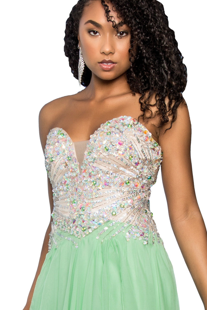 Strapless Sweetheart Chiffon with Sequin Embellished Bodice Long Prom Dress GLGL2092-4