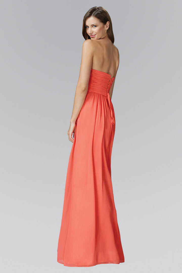 Sweetheart Pleated Criss-Cross Bodice Chiffon Floor Length Dress-1
