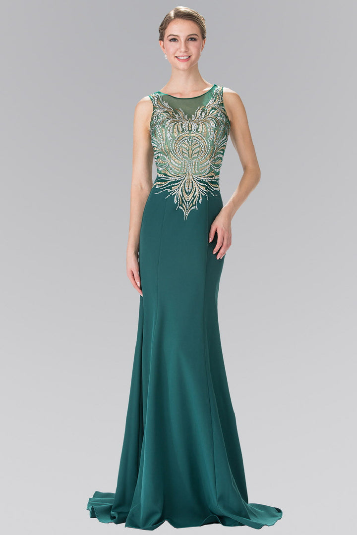 Embroidered Jersey Long Dress with Beading Details-4