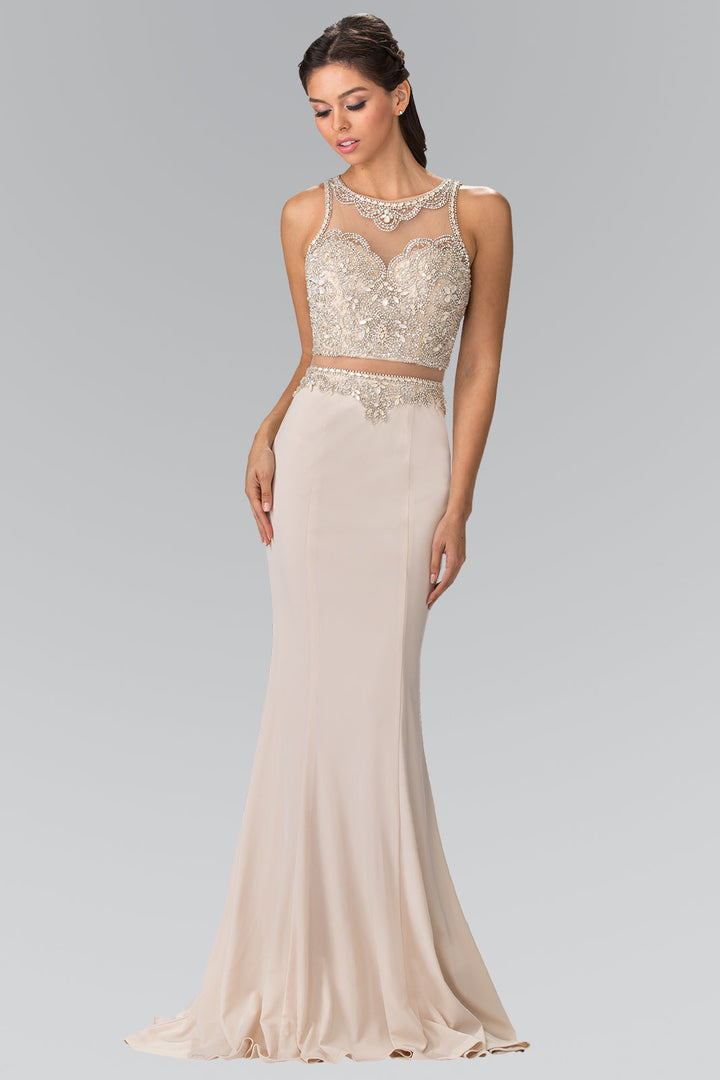 Mock Two-Piece with Beaded Top Long Prom Dress GLGL2342-0