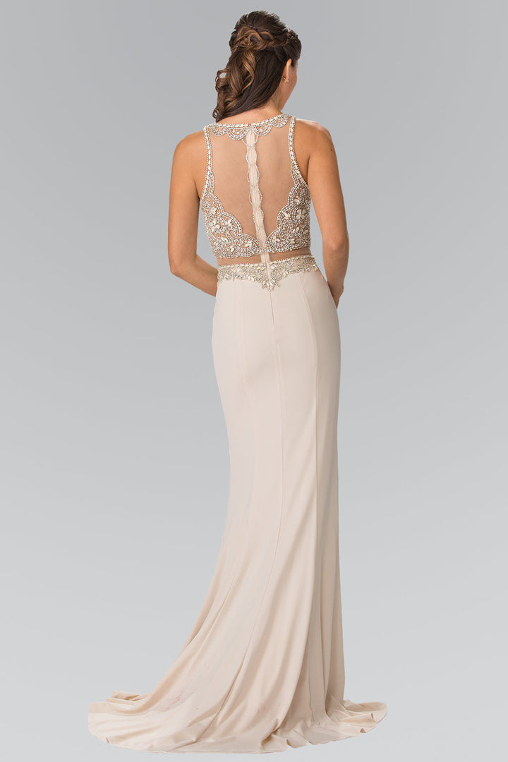 Mock Two-Piece with Beaded Top Long Prom Dress GLGL2342-1