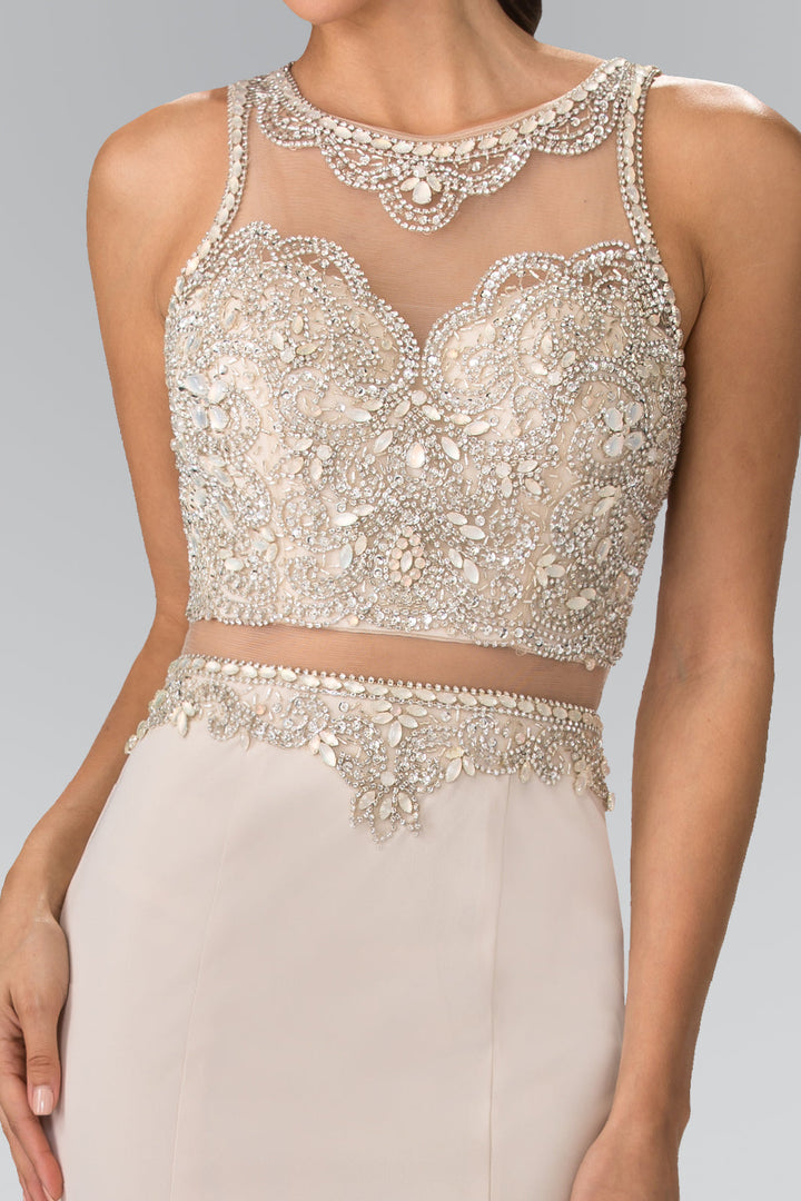 Mock Two-Piece with Beaded Top Long Prom Dress GLGL2342-2
