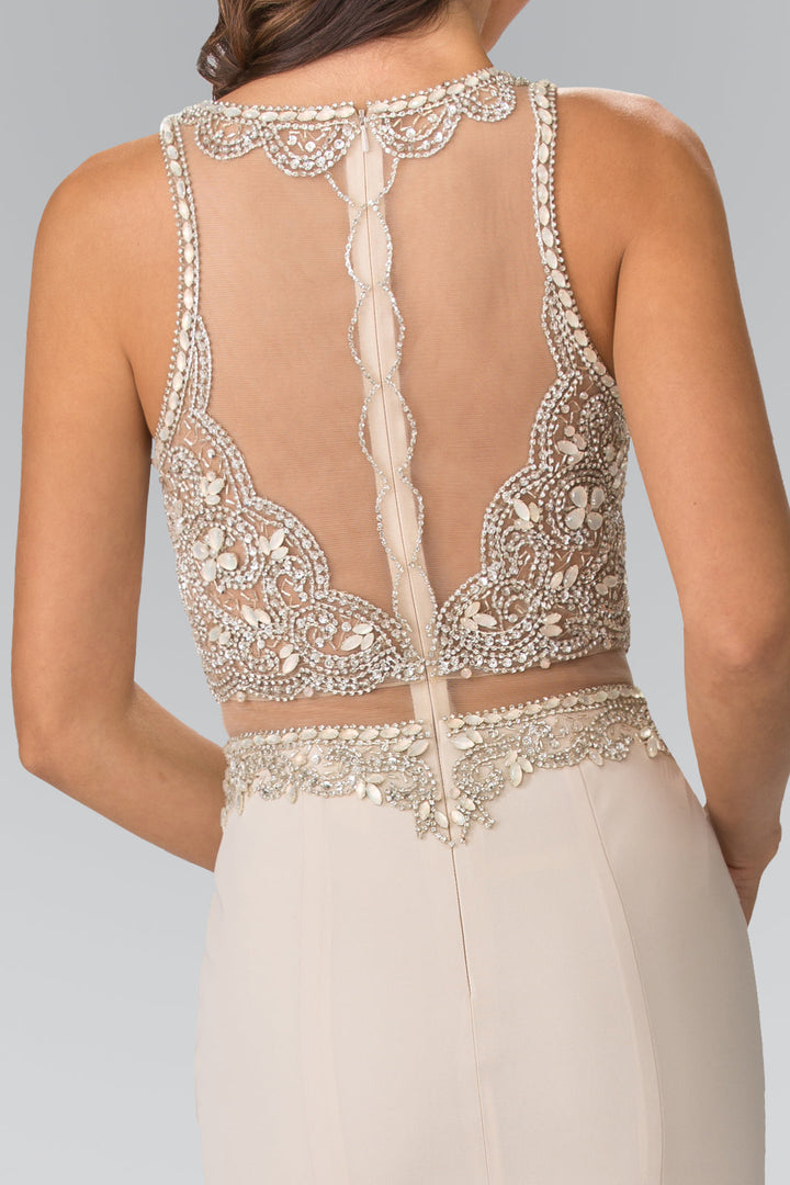 Mock Two-Piece with Beaded Top Long Prom Dress GLGL2342-3