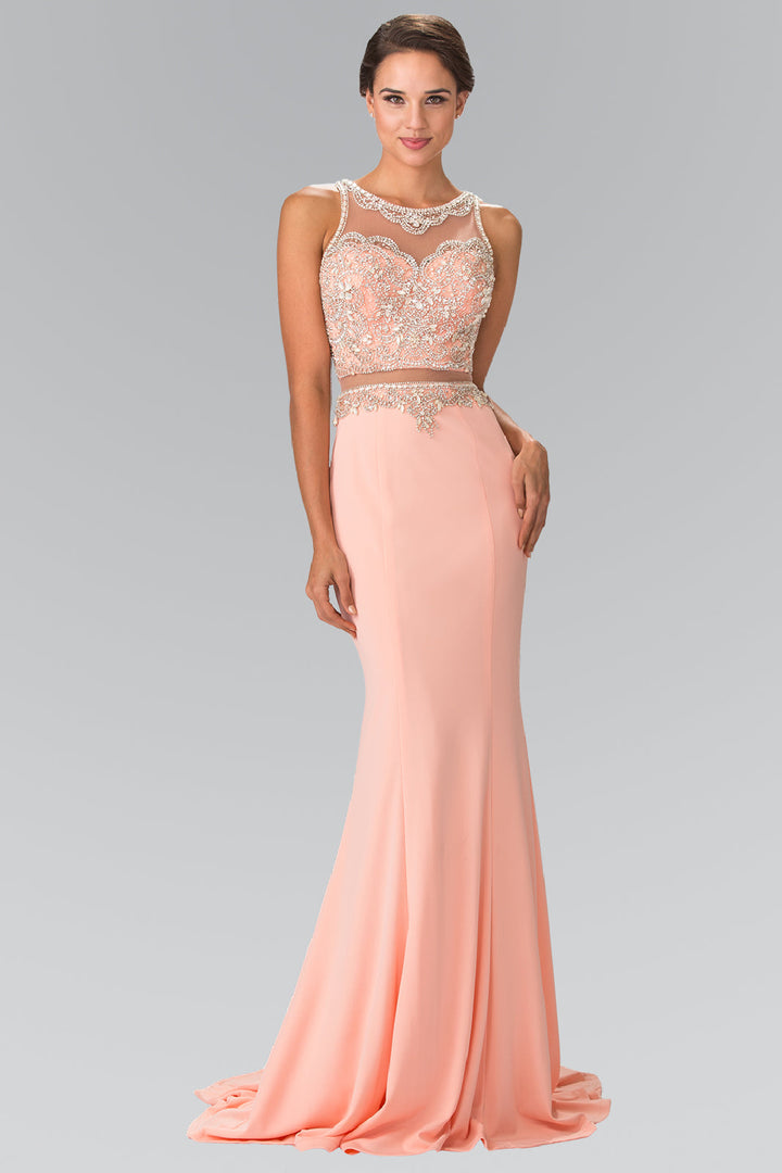 Mock Two-Piece with Beaded Top Long Prom Dress GLGL2342-4