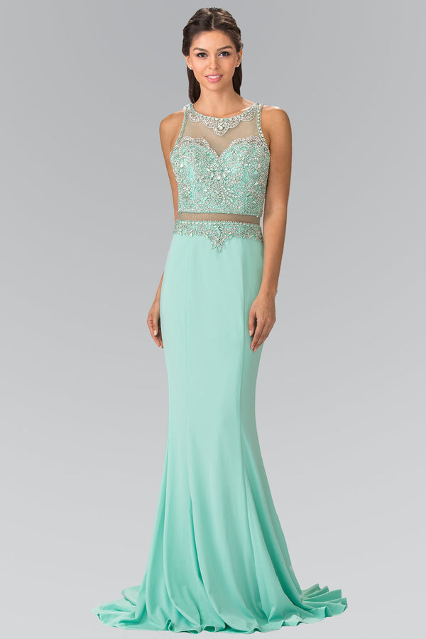 Mock Two-Piece with Beaded Top Long Prom Dress GLGL2342-5