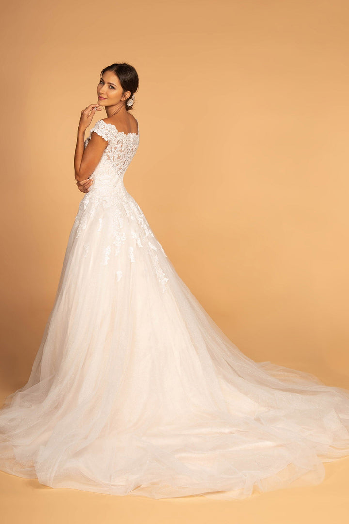 Boat-Neck Embroidered Mesh A-Line Long Wedding Dress GLGL2596-1