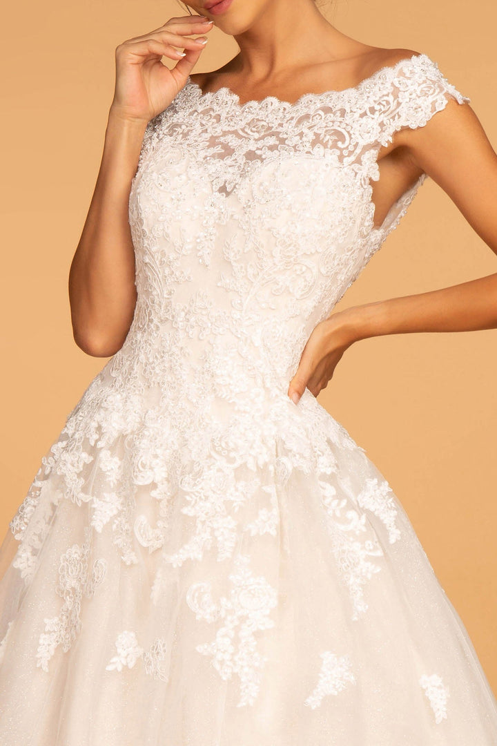 Boat-Neck Embroidered Mesh A-Line Long Wedding Dress GLGL2596-2