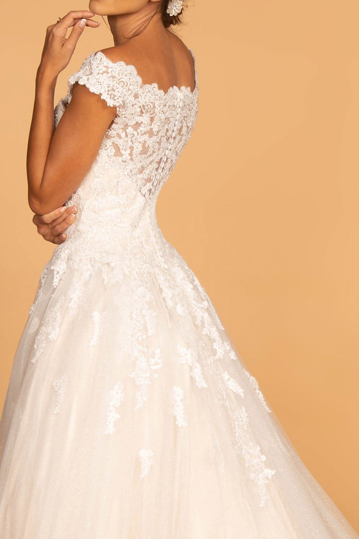 Boat-Neck Embroidered Mesh A-Line Long Wedding Dress GLGL2596-3