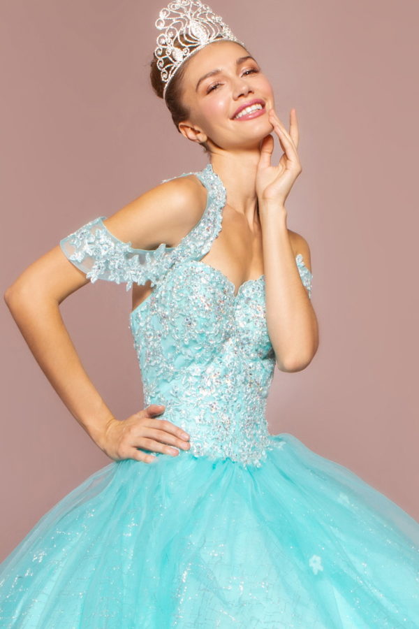Embroidered Bodice Glitter Mesh Quinceanera Dress-2