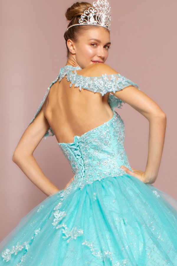 Embroidered Bodice Glitter Mesh Quinceanera Dress-3