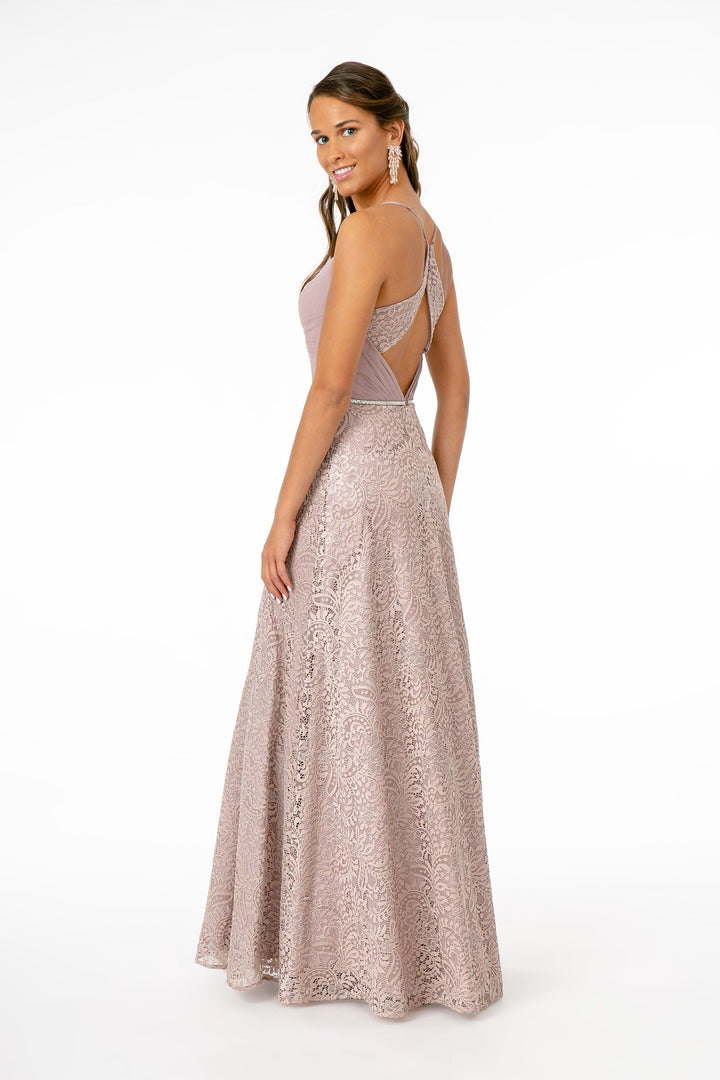 Sweetheart Neckline Lace A-Line w/ Cut-Out-Back Long Prom Dress GLGL2667-1