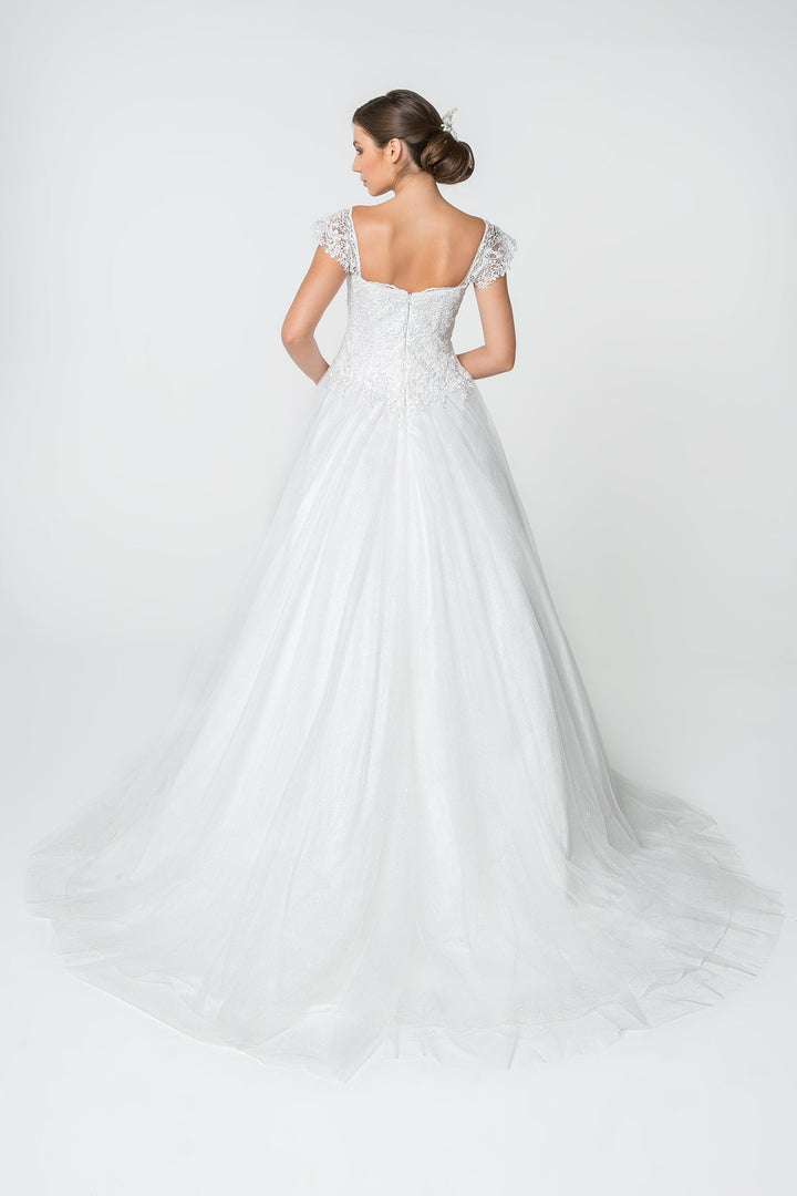 Jewel and Lace Embellished Glitter Mesh Long Wedding Dress GLGL2817-1
