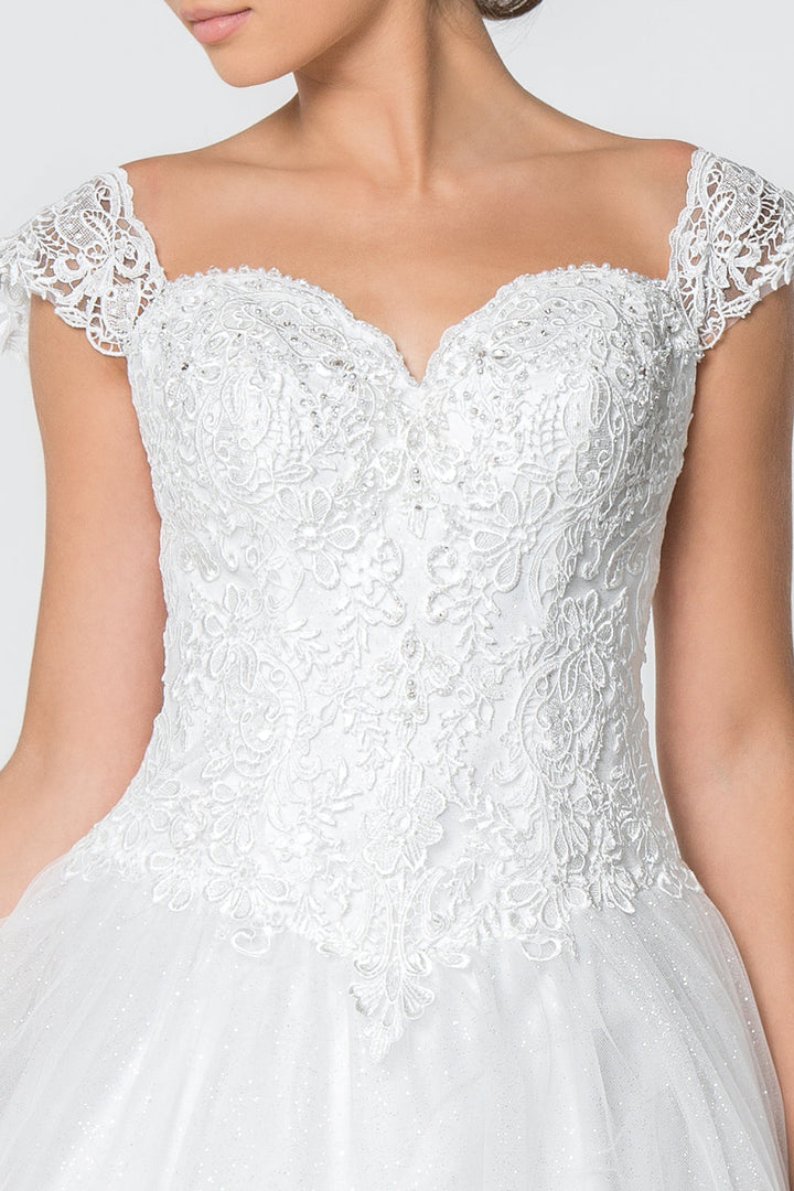 Jewel and Lace Embellished Glitter Mesh Long Wedding Dress GLGL2817-2