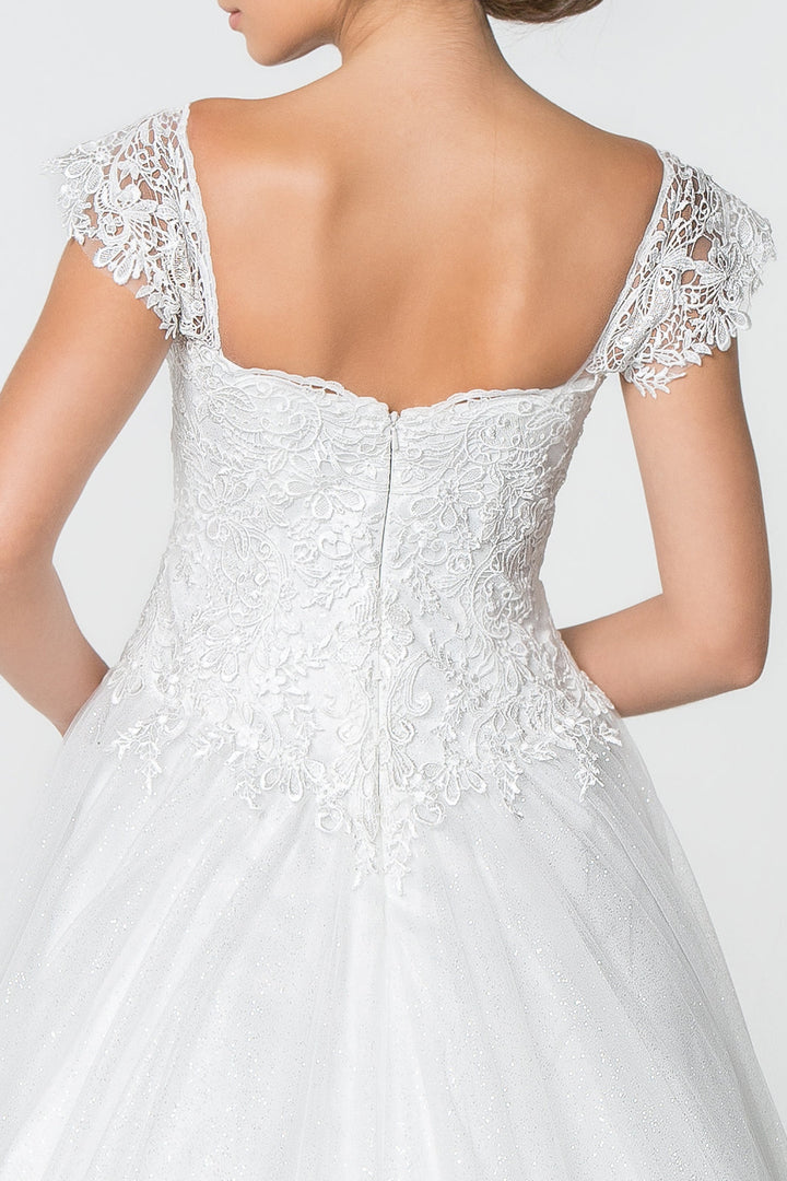 Jewel and Lace Embellished Glitter Mesh Long Wedding Dress GLGL2817-3