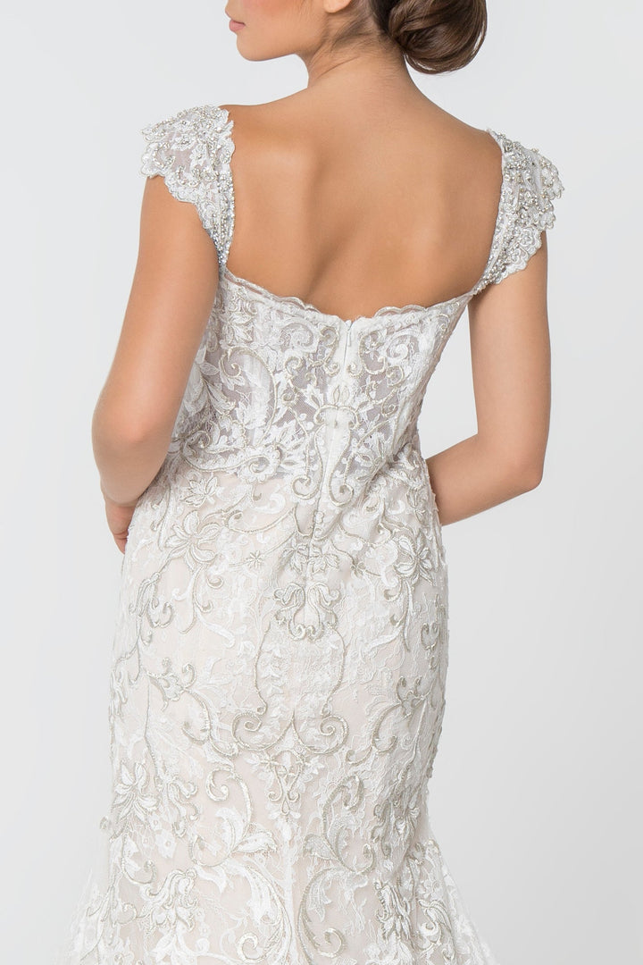 Jewel and Embroidery Embellished Mesh Long Wedding Dress GLGL2822-3