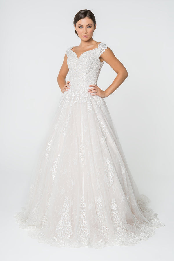 Lace Embellished Bodice A-Line Long Wedding Dress GLGL2823-0